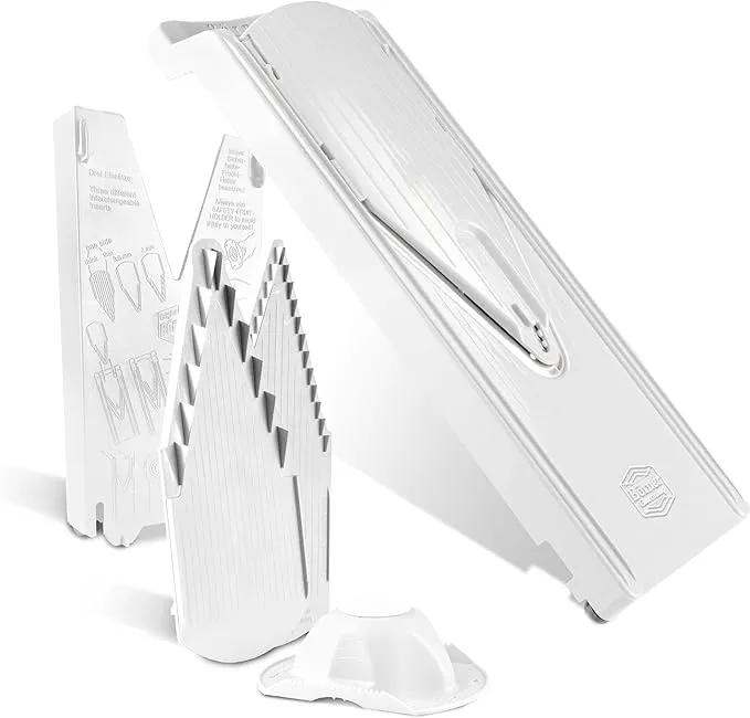 Börner V3 TrendLine Mandoline Starter Set (6 pcs.) • Vegetable Slicer (V-Slicer) + Safety Guard + Inserts + Collection Tray + Multibox • Kitchen Slicer Set (White)