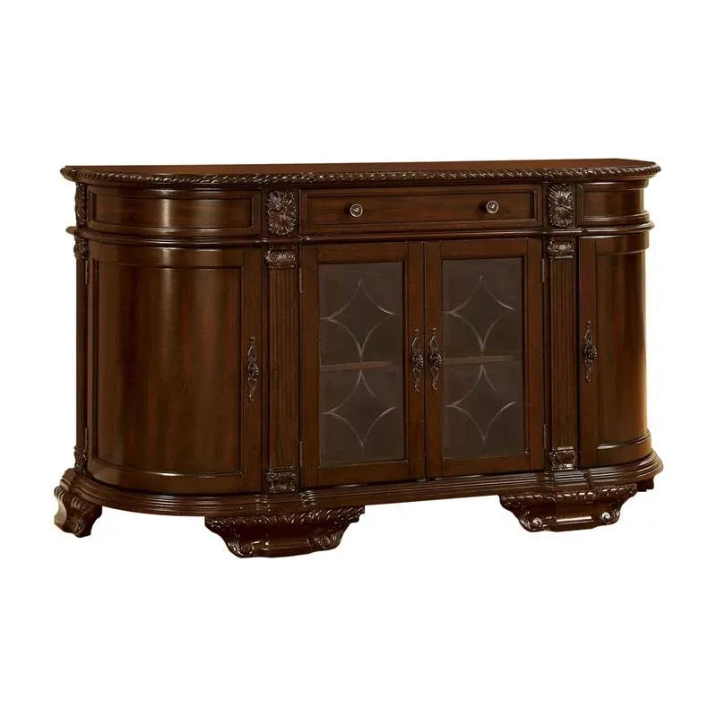 Traditional Brown Cherry Wood Buffet with Glass Doors