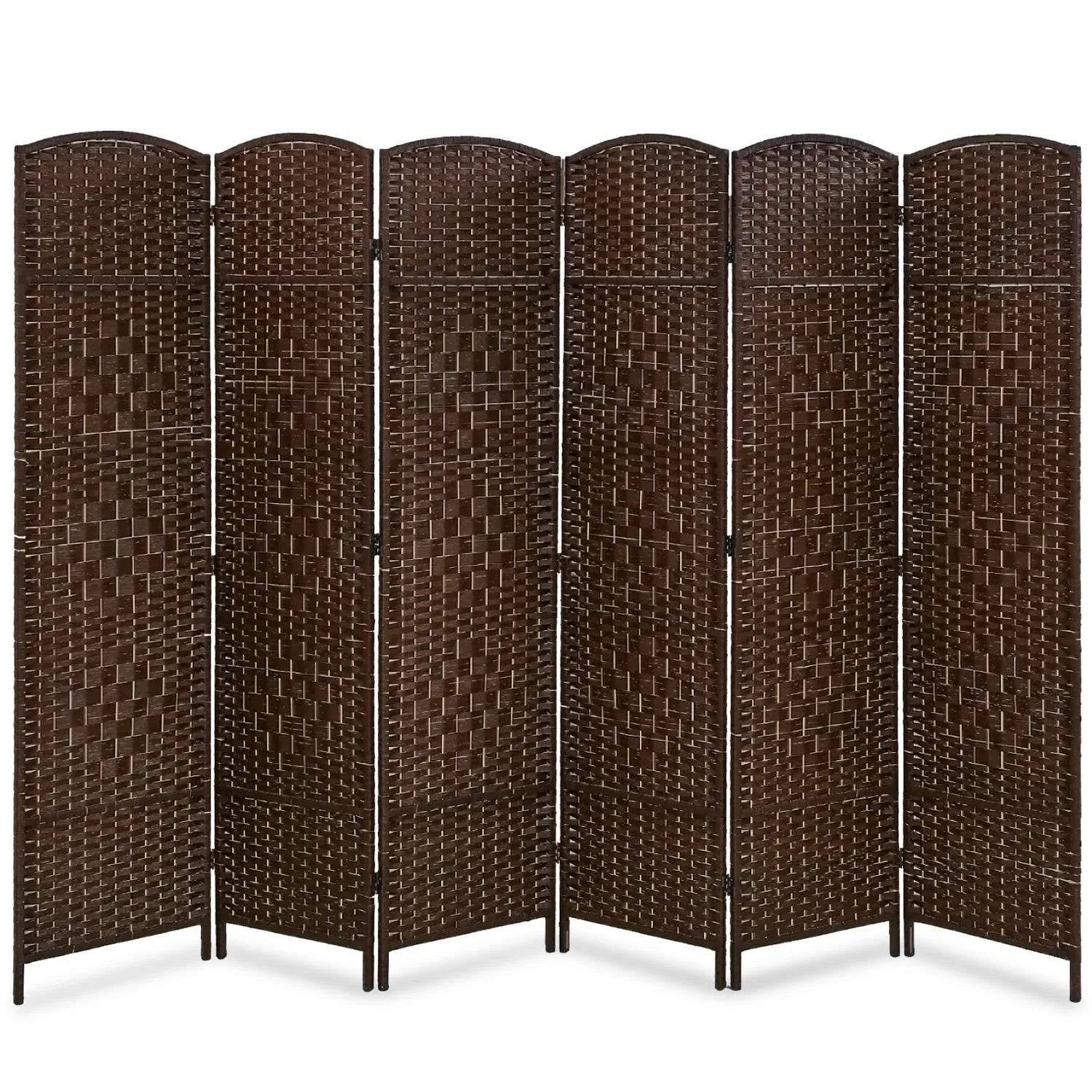 FDW 6 Panel Folding Privacy Room Divider Screen, 72 inch Tall, Brown