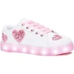 Kids Glitter Hearts Light Up Sneaker Girls White Size 1 by Fabkids