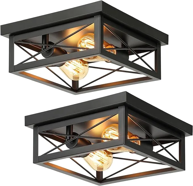 2light Industrial Square Flush Mount Ceiling Light Farmhouse Ceiling Light Fixtu