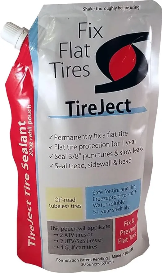 TireJect Off-Road Tire Sealant Refill (20oz Pouch) - Flat Tire Repair - Fix & Prevent Flat Tires - ATV UTV SxS Lawn Mower Golf Cart Tractor