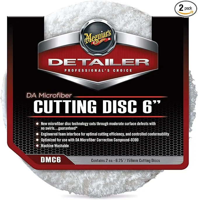 Meguiar's DMC6 DA 6" Microfiber Cutting Discs - Removes Scratches, Swirls, Holograms, and more - Premium Automotive Paint Correction Disc for Quick and Effective Cutting - 2 Pack