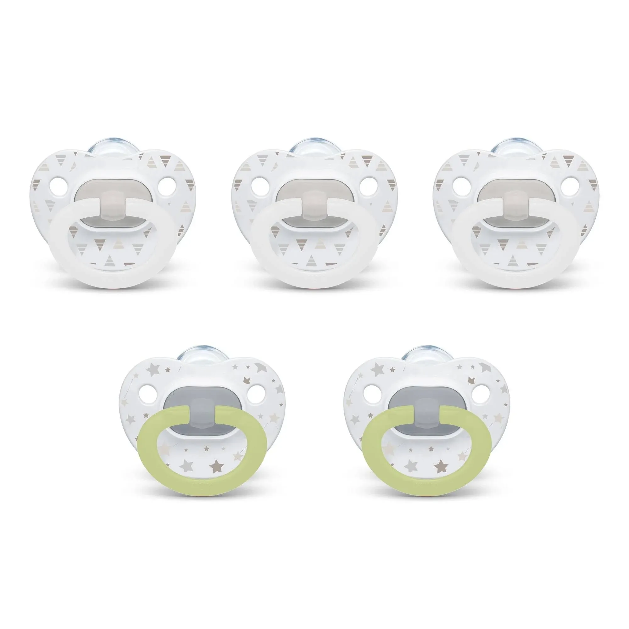 NUK Orthodontic Pacifiers, 5-Pack, Stars & Triangles White