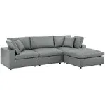 Modway Commix Down Filled Overstuffed 4 Piece Sectional Sofa Gray Vegan Leather