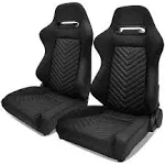 Reclinable Racing Seat + Dual Slider Big Style Pair LH RH Black PU Leather