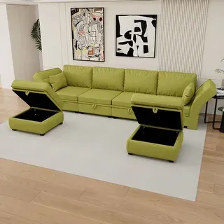 6-Piece Modular Sofa U Shaped Sectional Couch with Storage Reversible Chaise, DIY Sectional Sofa for Living Room