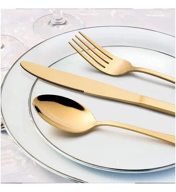 Gold Silverware Set 20 Pieces Stainless Steel Gold Flatware Set Titanium Plating