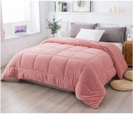 KASENTEX Super Ultra Sof Luxury Plush Sherpa Comforter, Cozy Reversible Fleece - Goose Down Alternative, Machine Washable Bedding, Sunset Rose Pink, Twin/Twin XL Size