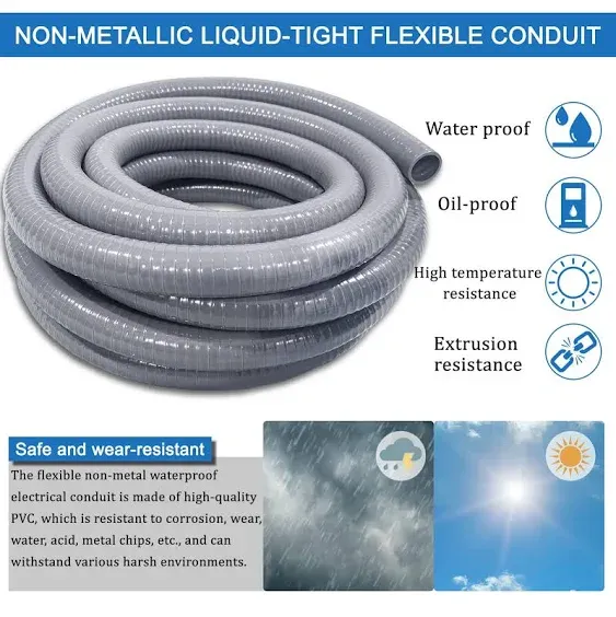 Liquid-Tight Conduit and Connector Kit, Flexible Non-Metallic Electrical 3/4Inch