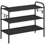 SONGMICS 26.7" Wide 3-Tier Fabric Shoe Rack with 4 Hooks Ink Black