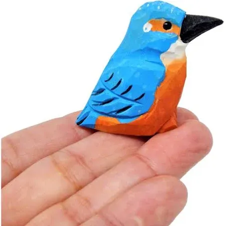 Selsela Kingfisher Wood Figurine Statue Sculpture Ornament Decoration Miniature Bird Art Carve Small Animal