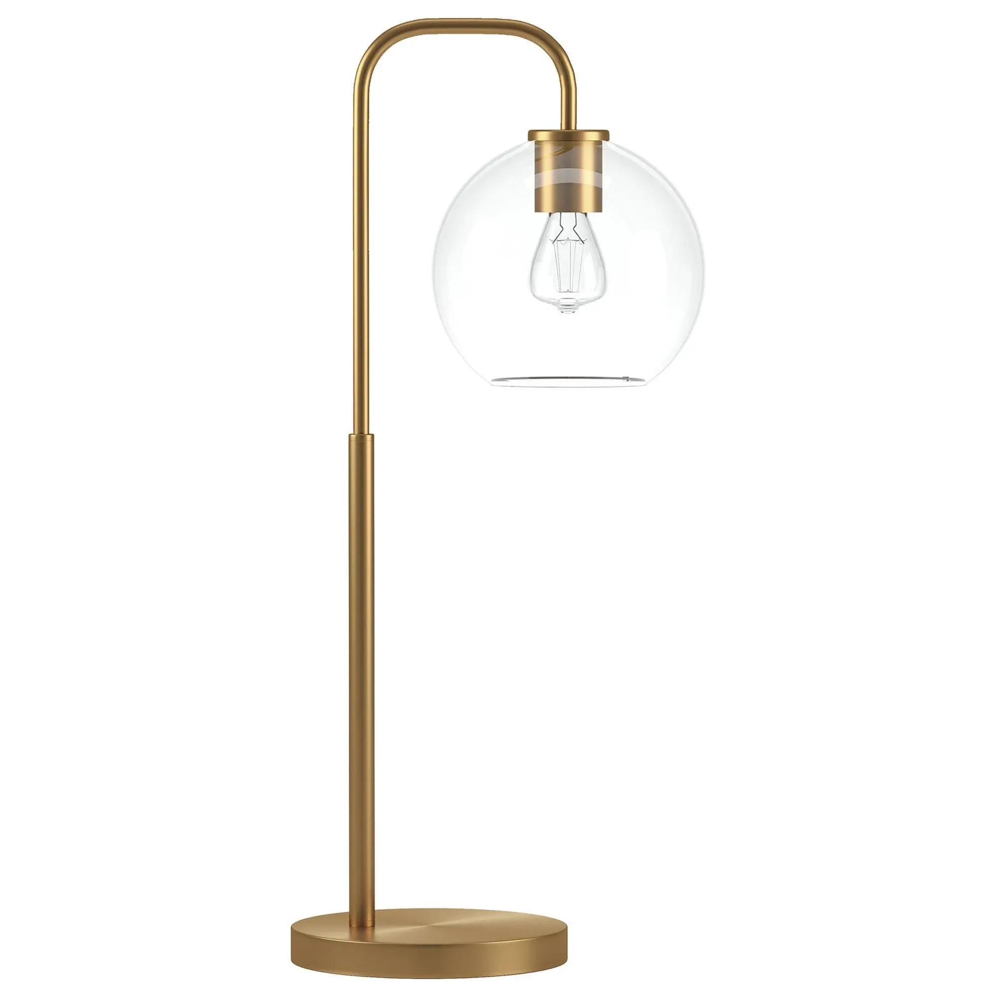 Henn&Hart Harrison Arc Floor Lamp with Glass Shade in Brass/Clear, 62" Tall