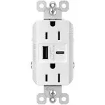 Radiant 15A Tamper-Resistant Outlet, Ultra-Fast USB Type A/C, White