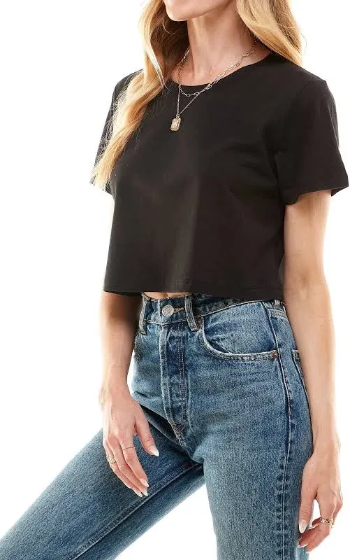 Loving People Women's Boxy Crop Top Round Neck Short Sleeve Casual 100% Cotton Cropped Tee T-Shirt