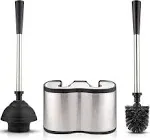 UMIEN Toilet Brush and Plunger Set - Updated 2025 Stainless Steel Plunger and Toilet Brush Combo with Freestanding Canister - Bathroom Cleaning Accessories