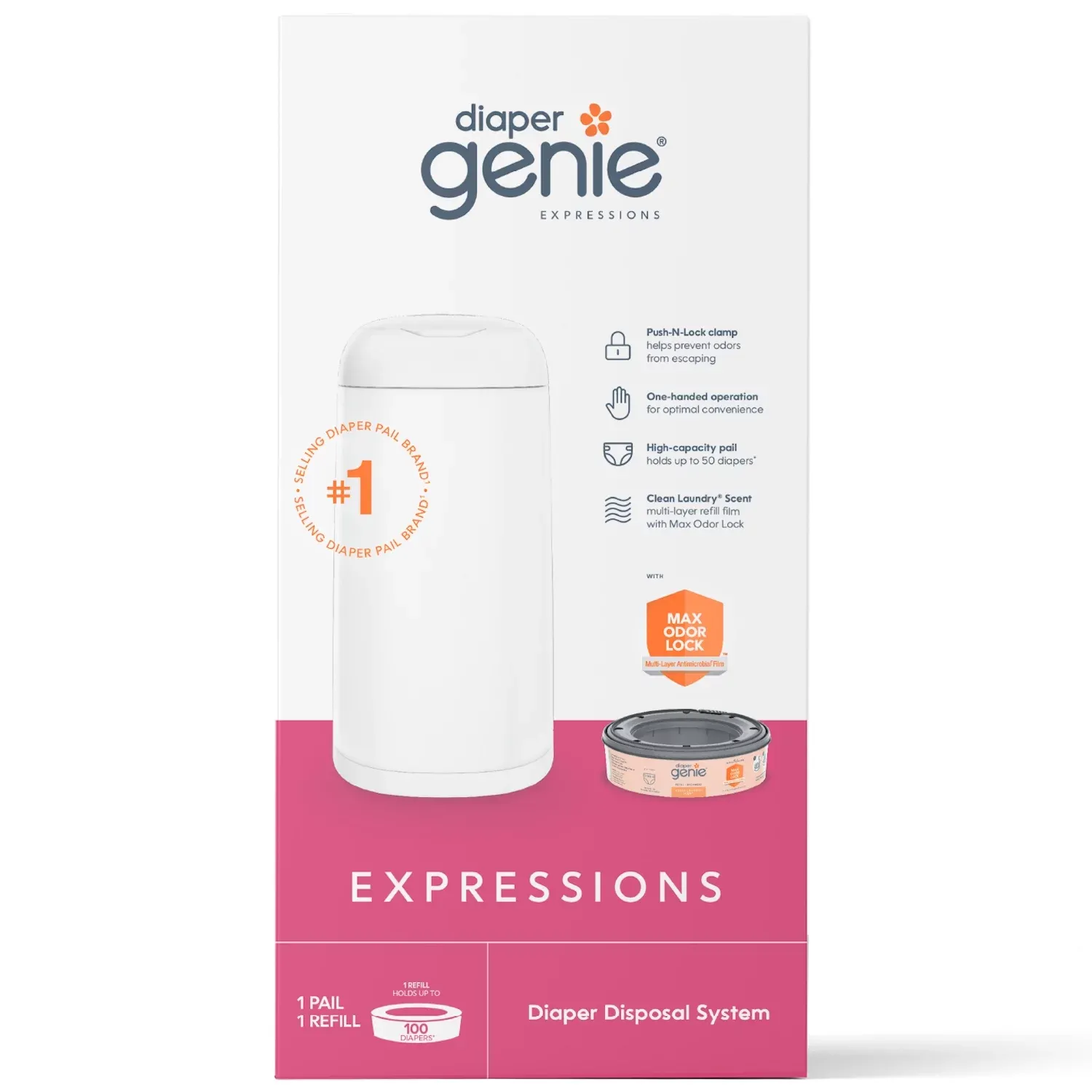 Angelcare Playtex Diaper Genie Expressions Customizable Diaper Pail with Starter Refill