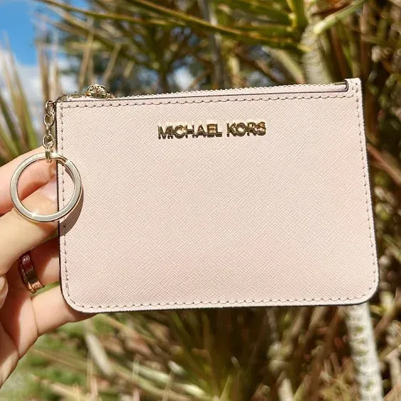 Michael Kors Jet Set Travel Small Zip Coin Pouch Card Case Leather Powder Blush