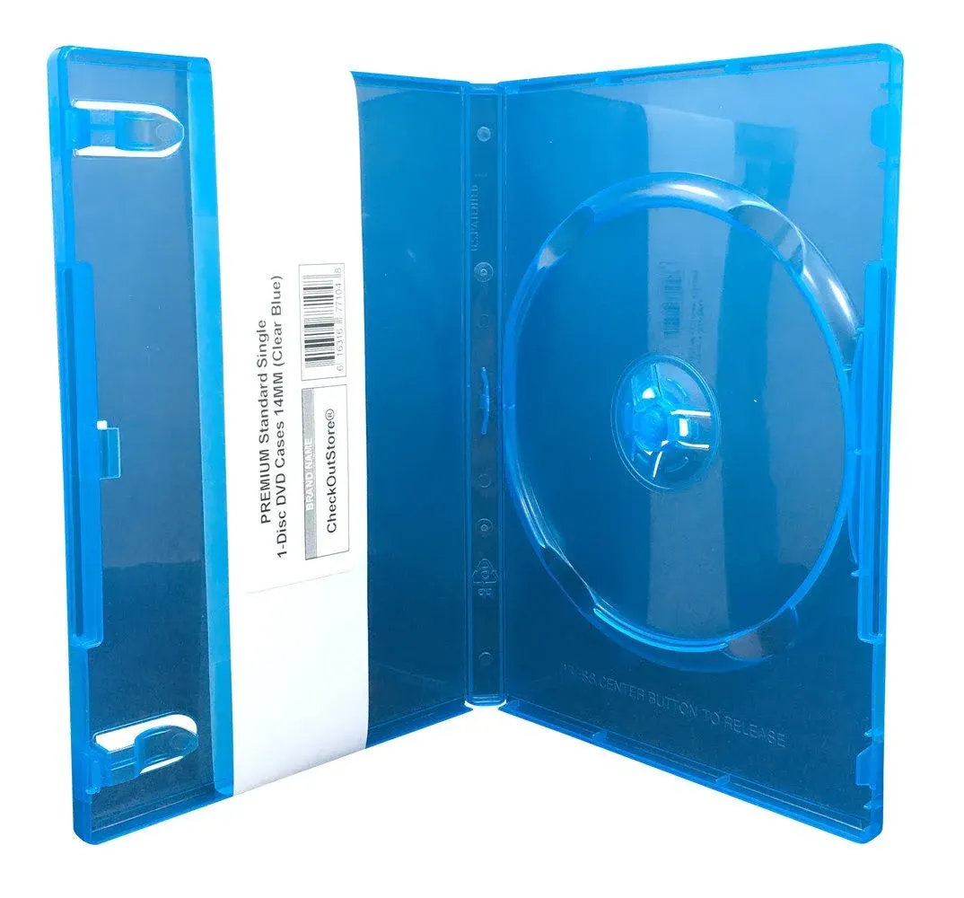 CheckOutStore (25) Premium Standard Single 1-Disc DVD Cases 14mm (Clear Blue)