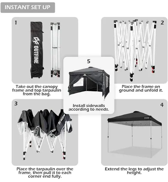 OUTFINE Canopy 10'x10' Pop Up Commercial Instant Gazebo Tent, Fully Waterproof, Outdoor Party Canopies with 4 Removable Sidewalls, Stakes X8, Ropes