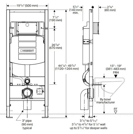 Geberit 111.335.00.5 DuoFix In-Wall System with Sigma Concealed Tank for 2x6 Wall Construction, Plastic, White