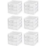 Sterilite Small 3 Drawer Desktop Storage Unit, Tabletop Organizer for Desk, Countertop at Home, Office, Bathroom, White with Clear Drawers, 6-Pack