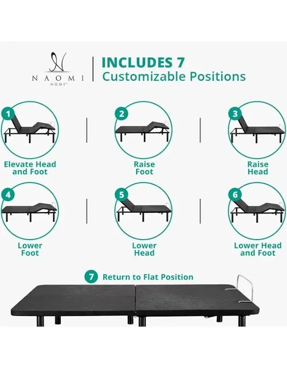 Homestock Serenity 15 in. Height Adjustable Bed Base, Black, Split King