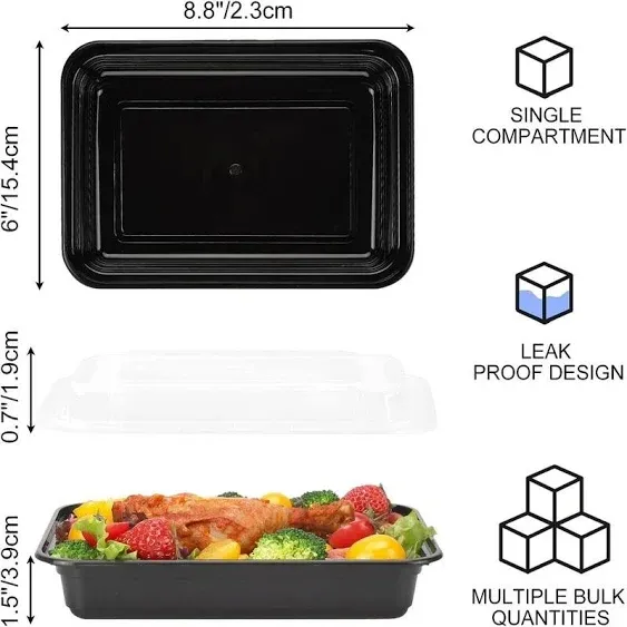 50 Pack Meal Prep Containers (28 oz) - Black