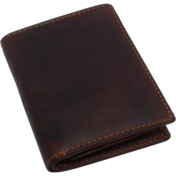 Large RFID Genuine Vintage Leather Card Holder Bifold Trifold Wallet Snap Closure 2 ID Windows for Men (Vintage Brown)