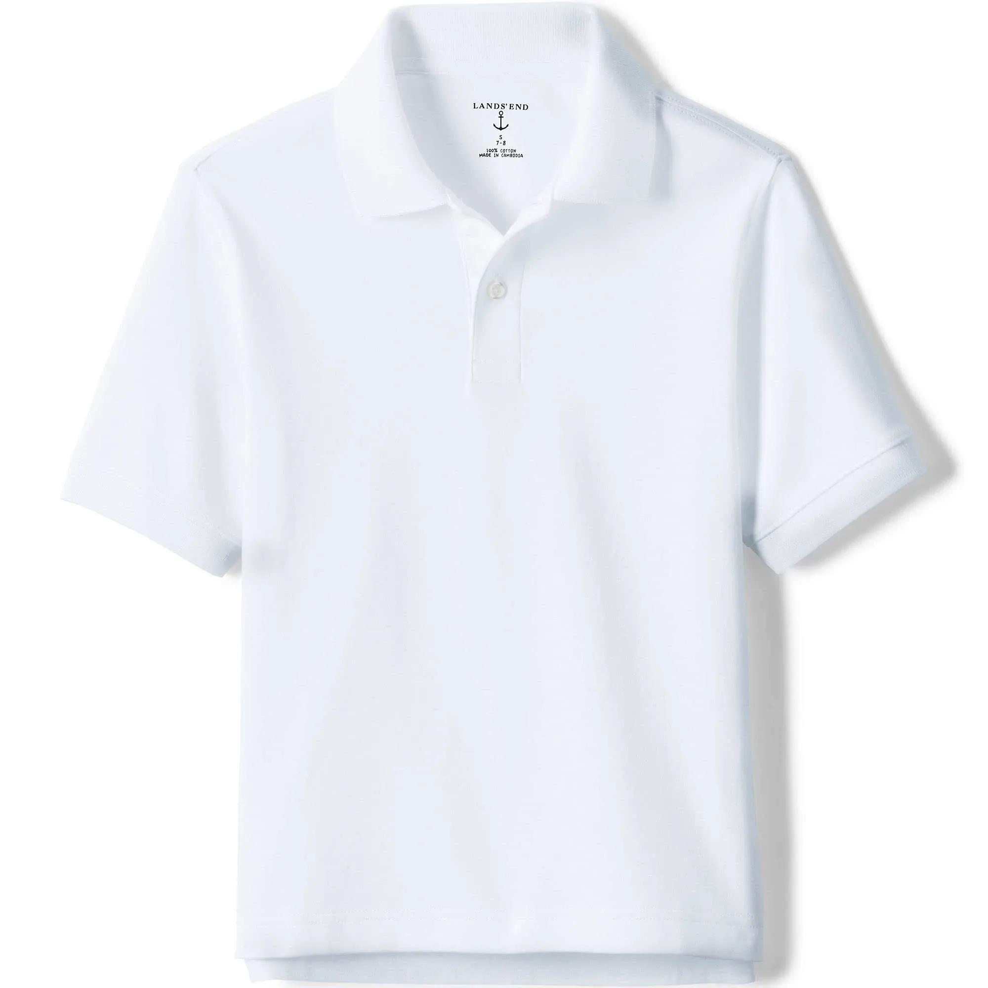 Lands' End Kids School Uniform Short Sleeve Interlock Polo Shirt - White