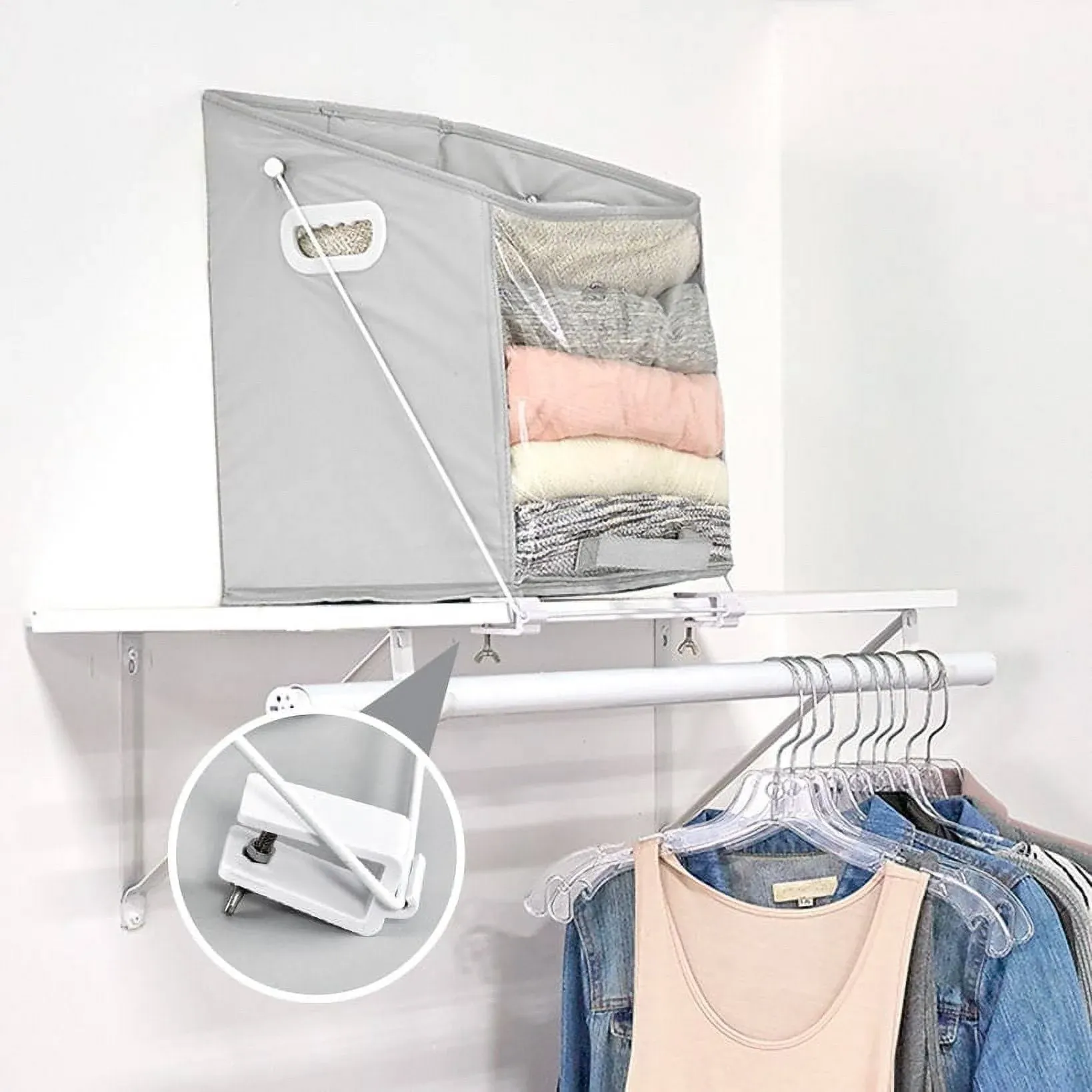 Lakeside Pull Down Closet Storage Bin Grey