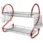 MegaChef 16 inch Two Shelf Iron Wire Dish Rack in Red