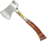 Hatchet Camping Axe 14&#034; Forged Steel Genuine Leather Grip Wood Handle, sheath