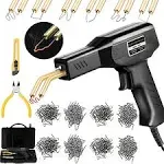 Plastic Welding Machine Car Bumper Repair Kit,Hot Stapler Plastic Repair Welder Soldering Kit,6Types 1000 Staples,Hot Staple Gun Plastic Welder&Flat