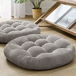 Degrees of Comfort Meditation Floor Pillow Set of 2 Round Large Pillows Seating for Adults Tufted Corduroy Floor Cushion for Tatami Living Room