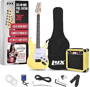 LyxPro Beginner 39" Electric Guitar Electric Guitar Accessories Retro Yellow