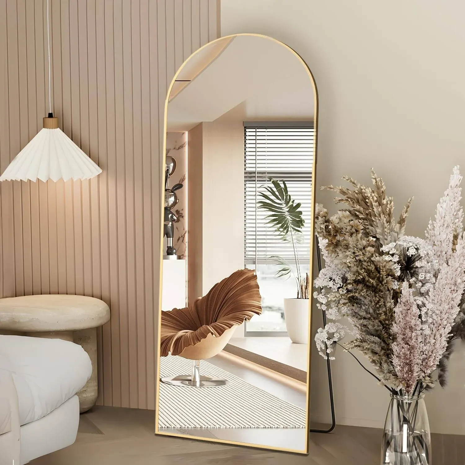 Full Length Mirror, 64"x21" Arch Mirror Floor Mirror with Stand, Gold Arched Full Body Standing or Leaning Mirror for Bedroom, Living Room