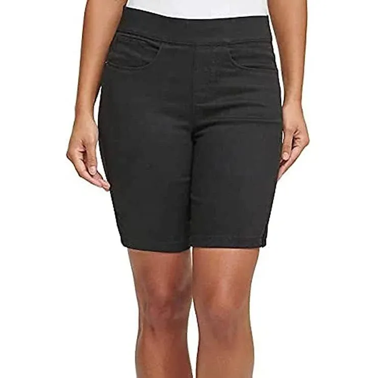 WOMENS SMALL BLACK DKNY COMFORT STRETCH PULL-ON BERMUDA JEANS SHORTS NEW