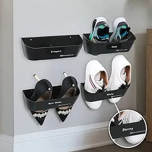 4 pack Wall Mounted Shoe Rack with Removable Labels and Marker- Adhesive or Screw in Wall Mounted Shoe Storage- RV Shoe Storage Wall Shoe Rack- Wall Mount Shoe Rack