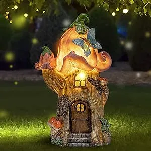 Fairy Garden Accessories Outdoor Statues, Mushroom House Decor,Large Gnome Solar