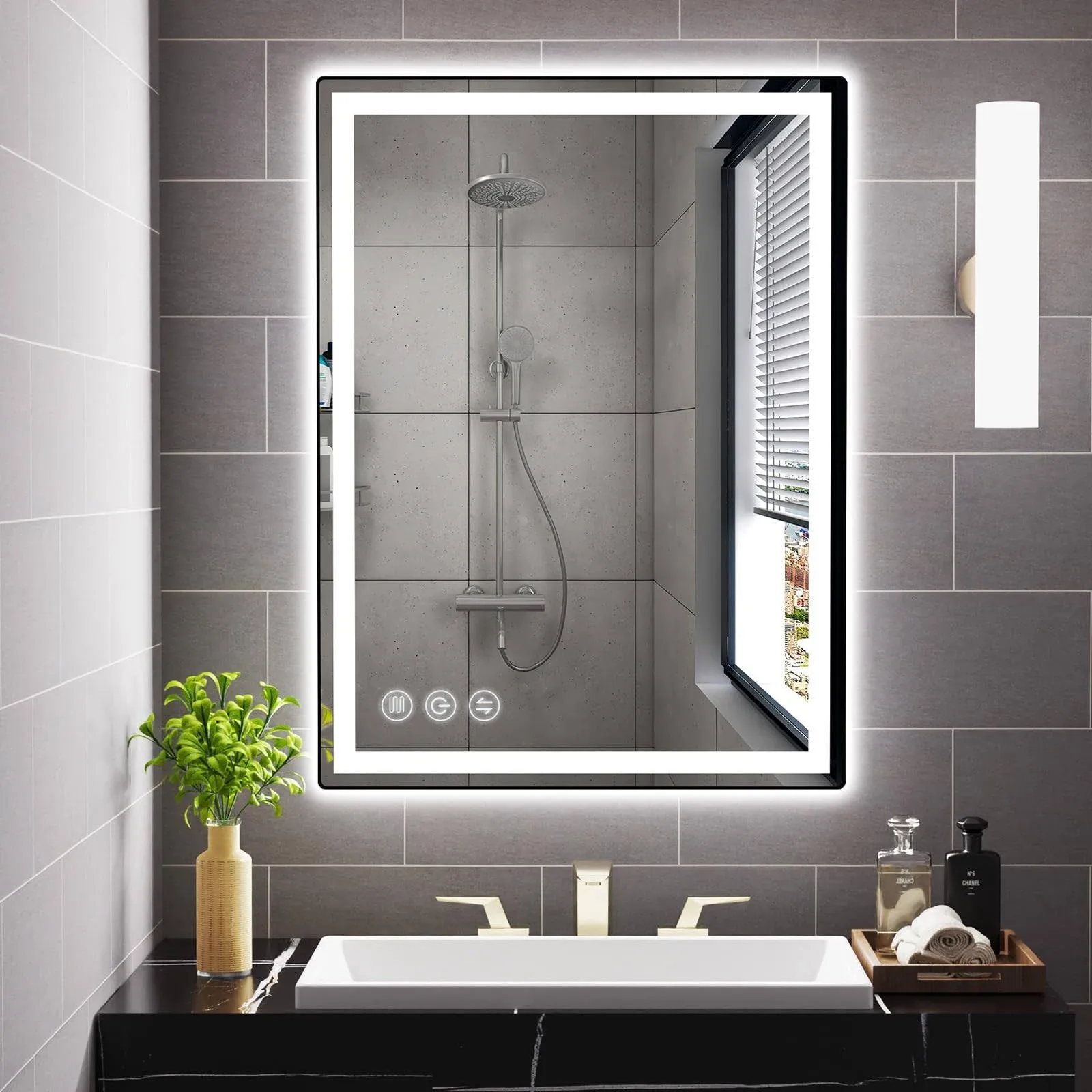 24"x 32" LED Bathroom Mirror with Stepless Dimmable Wall Mirrors with Anti-Fog, Dimmable CRI>90, Vanity Mirror with 3 Color Modes, Shatter-Proof, Memory Bathroom Mirror with LED Lights