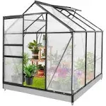 6 ft. W x 6 ft. D x 7 ft. H Outdoor Walk-In Polycarbonate Hobby Greenhouse, Gray