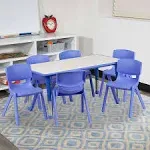 Flash Furniture Adjustable Rectangular Plastic Activity Table Set Chairs YU-YCY-060