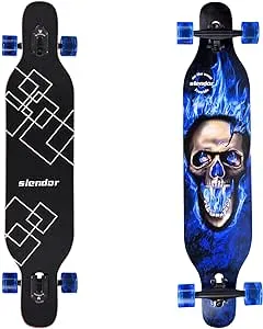 Slendor Longboard Skateboard 42 inch Drop Through Deck Complete Maple Cruiser Freestyle, Camber Concave