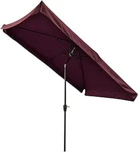 10x6.5ft Rectangle Aluminum Patio Umbrella Sunshade Crank Tilt Market Garden Yard Wine Red