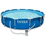 Intex 12' x 30" Metal Frame Set Above Ground Swimming Pool with Filter & Cover