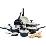 GreenPan Rio Ceramic Nonstick 16-Piece Cookware Set - Black