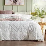 Bedsure Boho Duvet Cover Queen - Boho Bedding, Tufted Queen Duvet Cover for All Seasons, 3 Pieces Embroidery Shabby Chic Home Bedding Duvet Cover