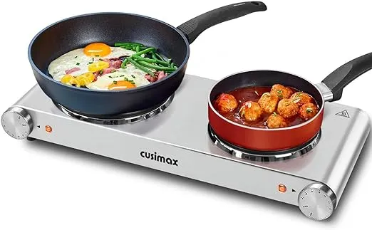 Cusimax 1800W Electric Double Hot Plate, Silver Infrared Stove