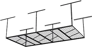 FLEXIMOUNTS Pro 4x8 Overhead Garage Storage Rack,Adjustable Garage Storage Organization Systerm,Heavy Duty Metal Garage Ceiling Storage Racks,800lbs Weight Capacity,Black